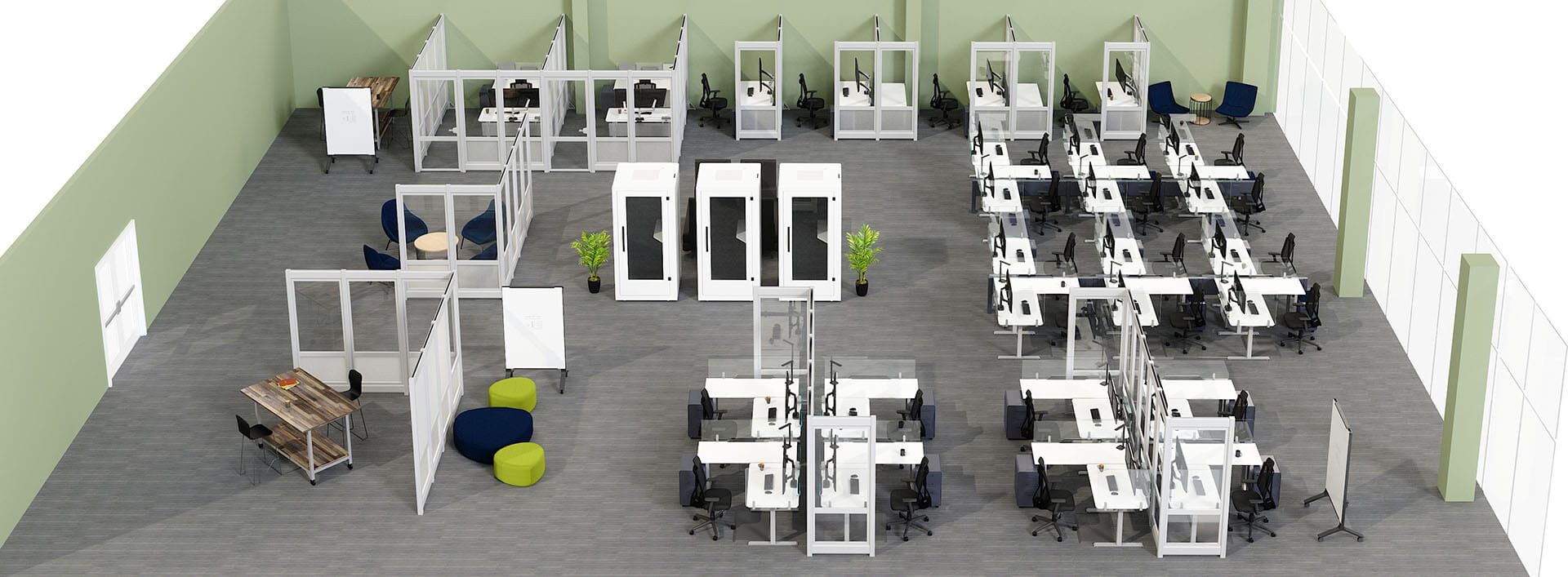 overhead view of an open office space