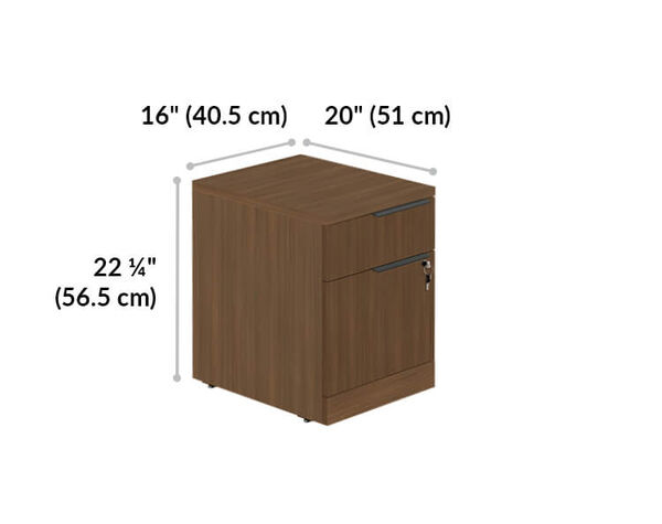 executive file cabinet is 16 inches wide, 20 inches deep, and 22 and a quarter inches tall.