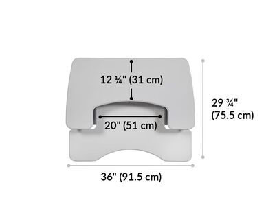 Dimension image that shows the surface area of the desk is 36 inches wide and 29.75 inches deep
