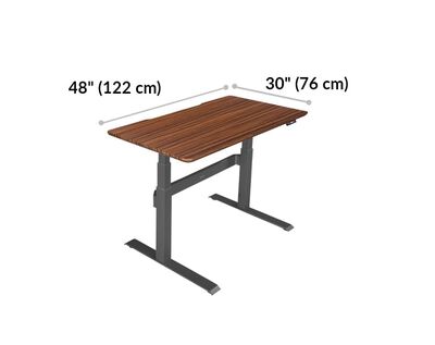 vari electric standing desk tabletop is 48 inches wide and 30 inches long