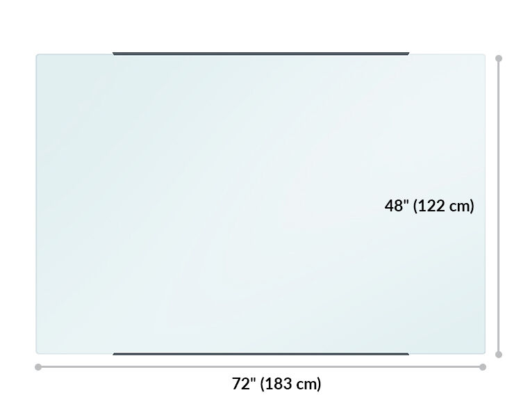 glass board measures 72 inches wide and 48 inches long