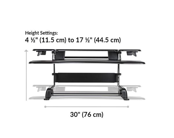 Dimension image shows that the base of the desk riser is 30 inches wide