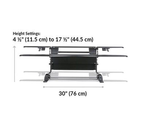 Dimension image shows that the base of the desk riser is 30 inches wide