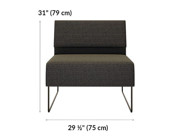 armless seat is 31 inches tall and 29 and a half inches wide