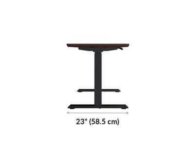 Vari electric standing desk leg base is 28 and 7 eights deep