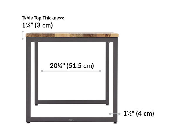 reclaimed wood vari table 60 by 24 length 22 inches. Height 29 inches. Table top thickness 1 and a quarter inches. 