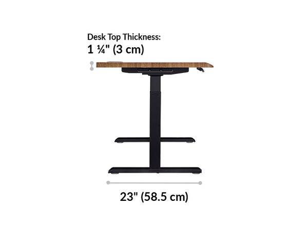 The base of the ergo electric Standing Desk 54x26 walnut black is twenty three inches deep