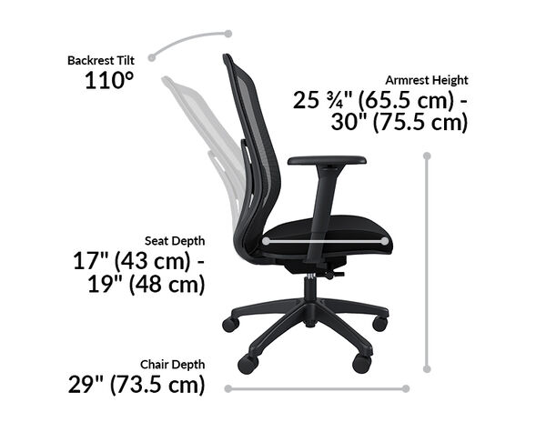 ascent chair has a back rest tilt of 110 degrees