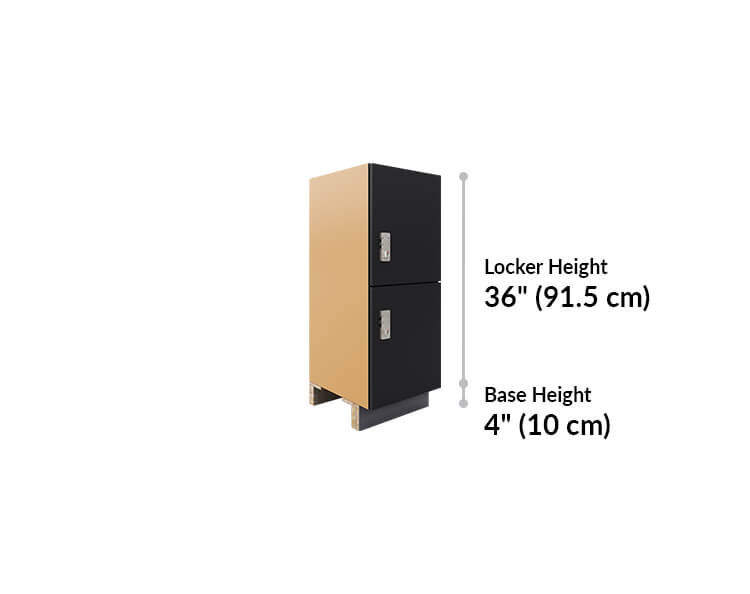 low locker is 36 inches tall and base is 4 inches tall