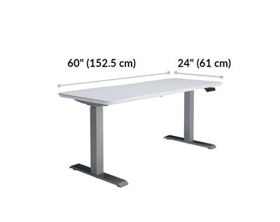 Vari electric standing desk tabletop is 60 inches wide and 24 inches long