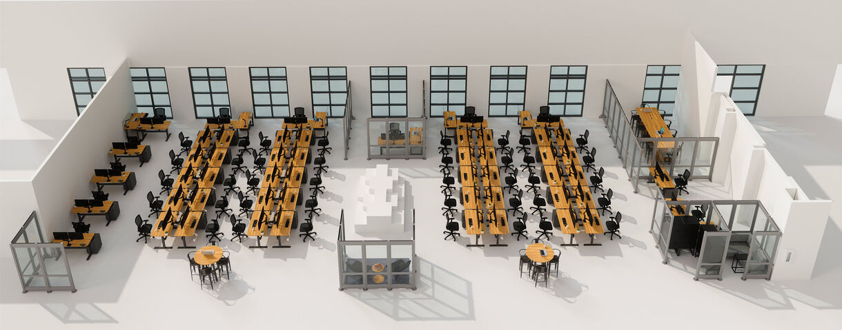 pre-pandemic high density company layout