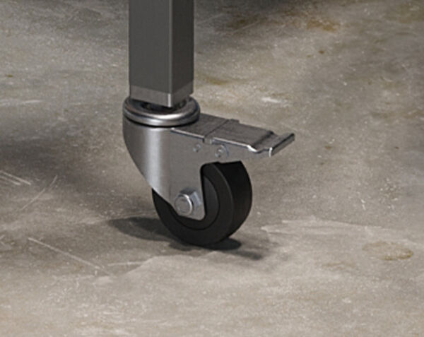 vari standing conference table rolling casters closeup