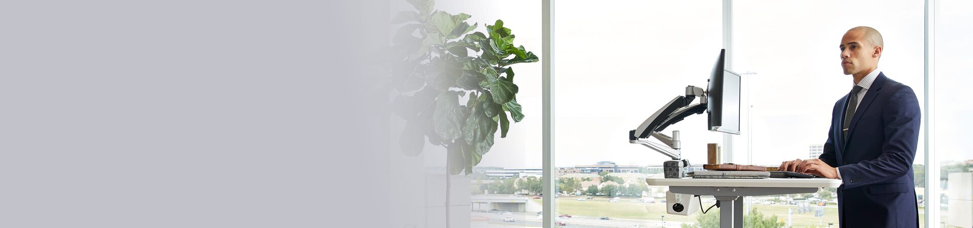 electric standing desk in use