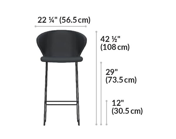tall cafe chair is 22 and 3 quarter inches wide and 42 and a half inches tall