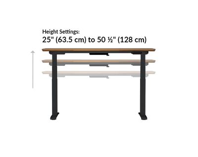 Vari electric standing desk 60 by 24 height settings range from 25 inches to 50 and a half inches