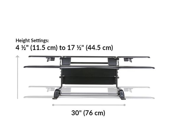 Dimension image shows that the base of the desk riser is 30 inches wide