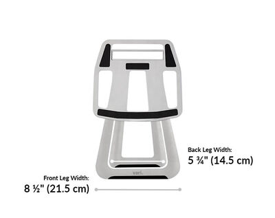 portable laptop stand front leg width is 8 and a half inches and back leg width is 5 and 3 quarter inches
