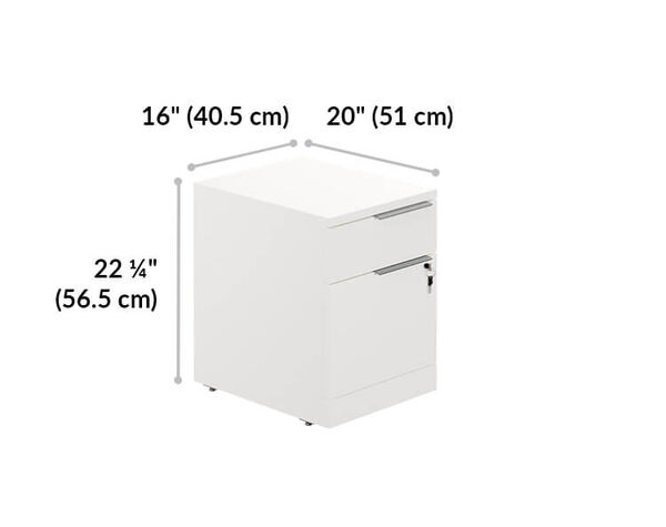 executive file cabinet is 16 inches wide, 20 inches deep, and 22 and a quarter inches tall.