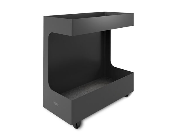 steel mobile cubby has felt lining on the inside bottom shelf