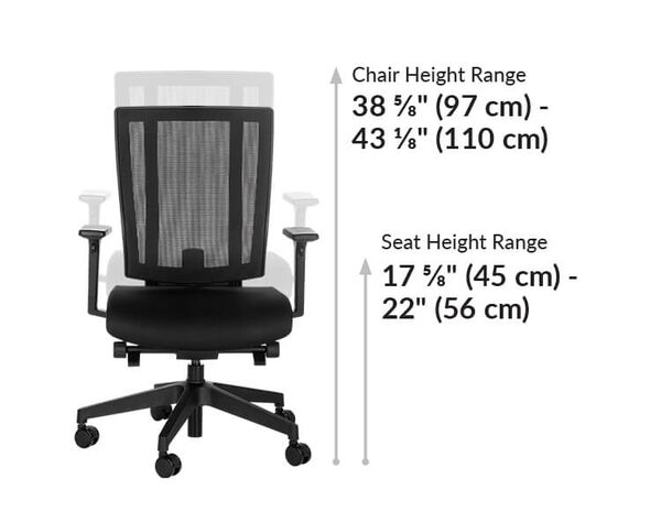 Vari task chair back height is 38 to 43 inches