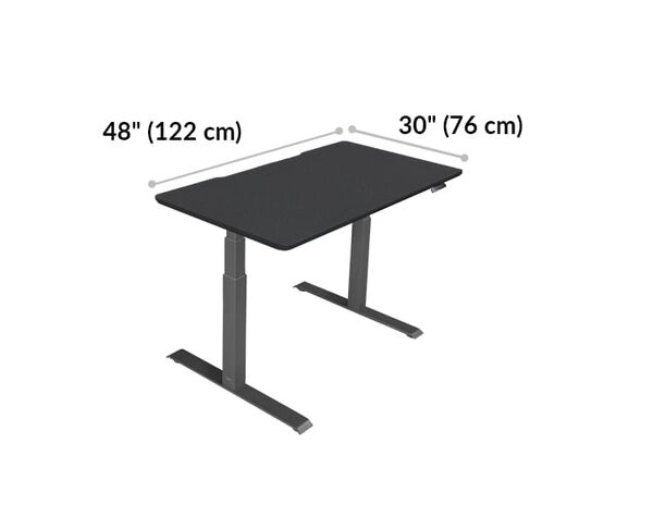 Electric standing desk is 48 inches wide and 30 inches long