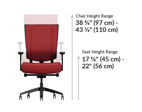 Vari task chair back height is 38 to 43 inches