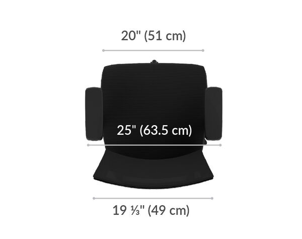 vari essential task chair seat ranges between twenty and twenty five inches wide