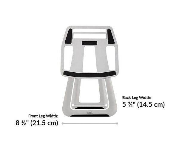 portable laptop stand front leg width is 8 and a half inches and back leg width is 5 and 3 quarter inches