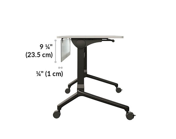 flip top training table modesty panel is 9 and a quarter inches long and a quarter inch thick
