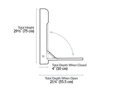 Hide-Away desk has a total height of 29 and a half inches and a total depth of four inches when closed