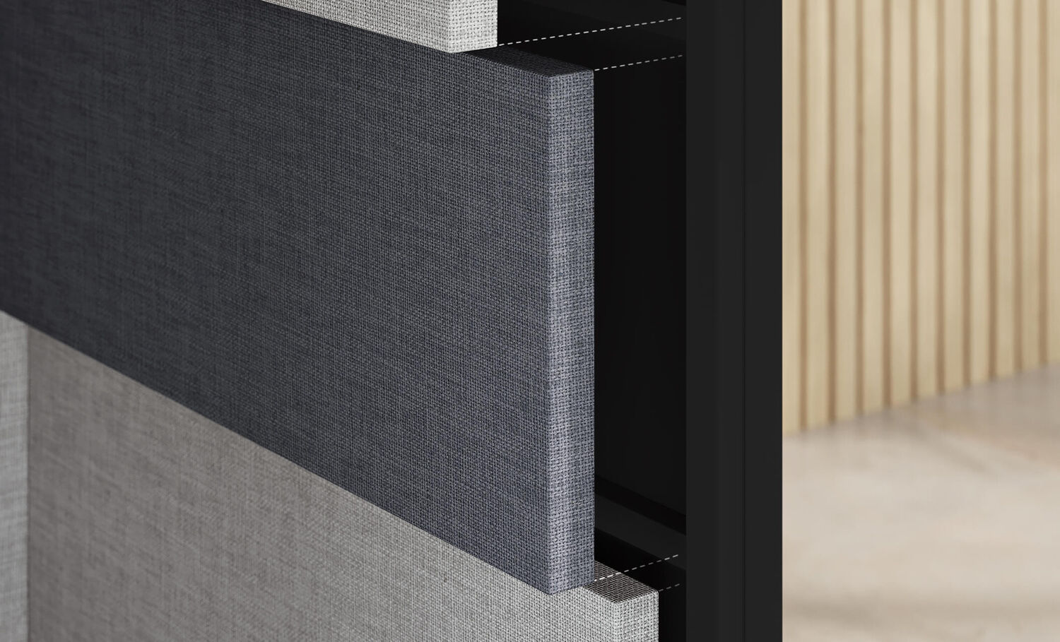 close up view of the removeable panels on the inside of the privacy booth