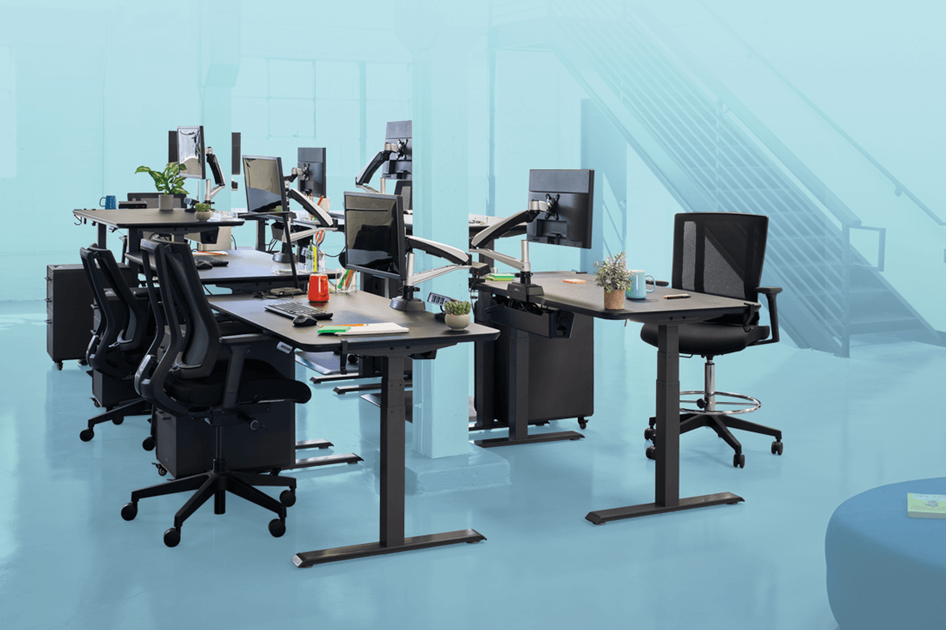 individual workstations in an open office