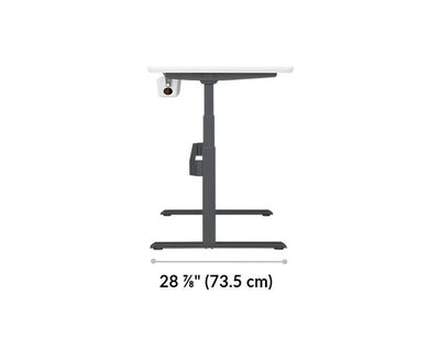 Electric standing desk t-style legs are 28 and 7 eight inches long