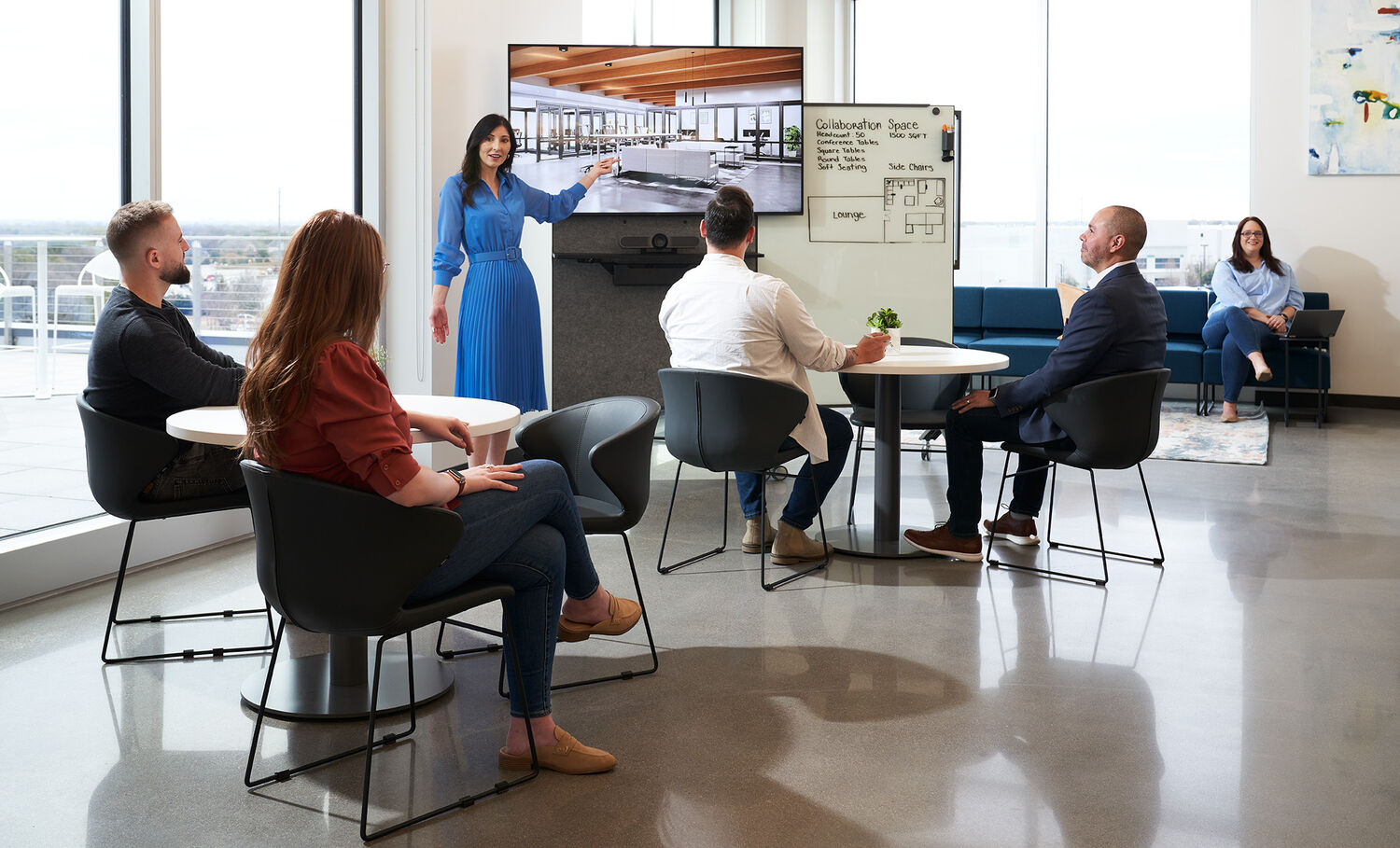 vari mobile media station being used in an open workspace presentation