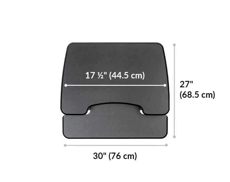 Dimension image shows that the base of the desk riser is 30 inches wide
