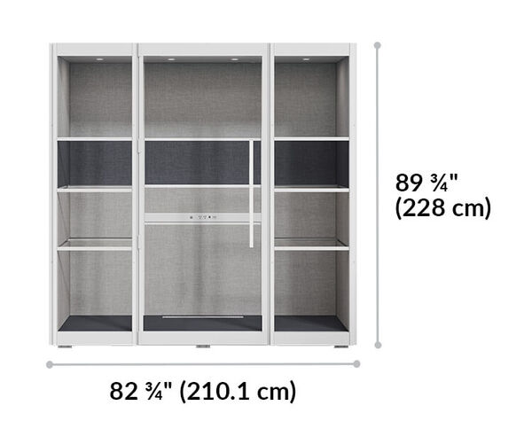 two person privacy booth eighty nine and three quarter inches tall by eighty two and three quarter inches wide
