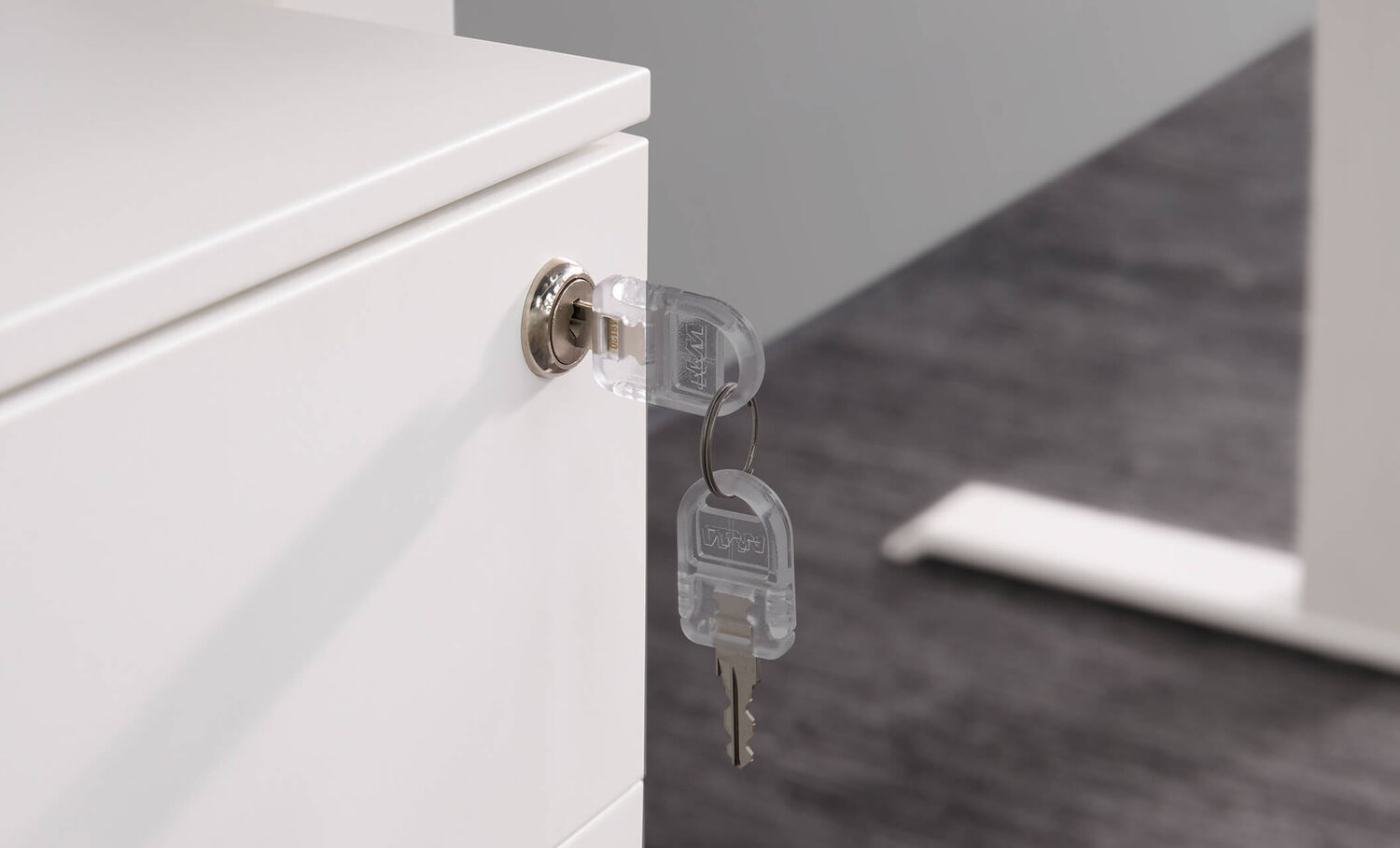 key in lock of essential file cabinet