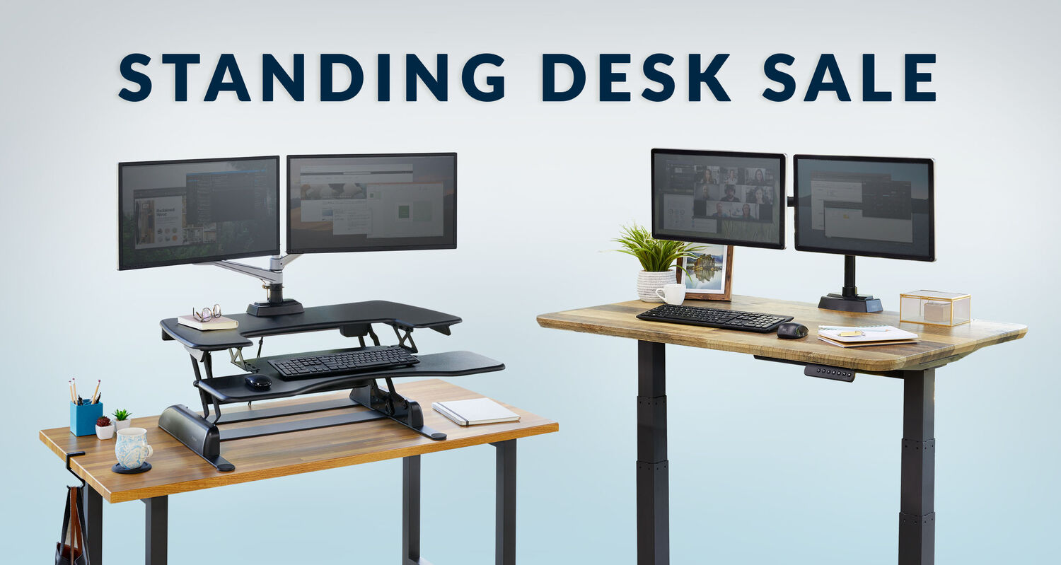 standing desk sale with two work setups side by side