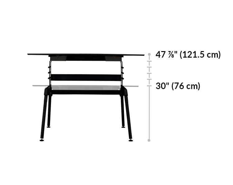 height settings range between 30 inches and 47 inches off the ground.