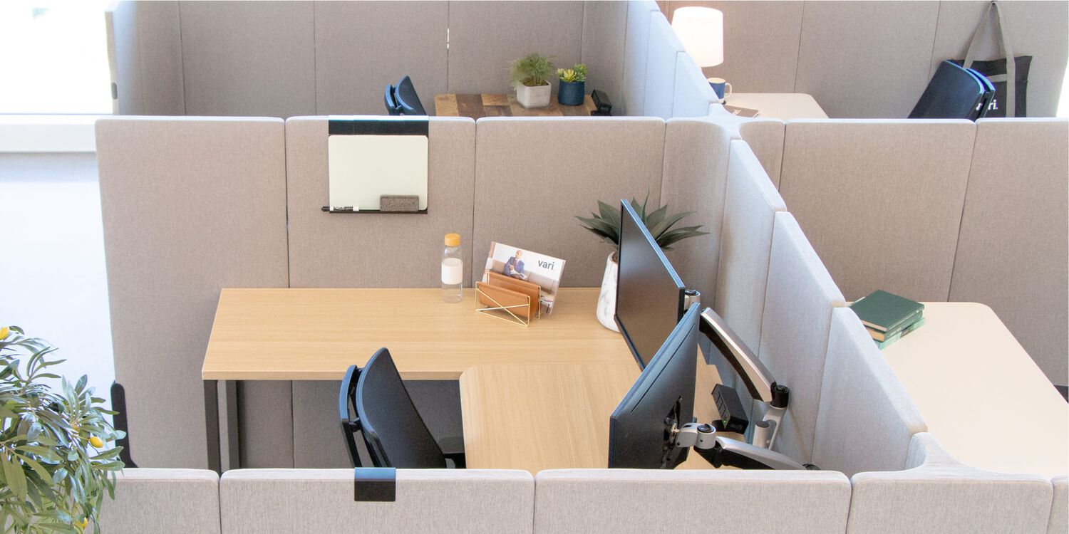 overhead view of a cubicle workspace