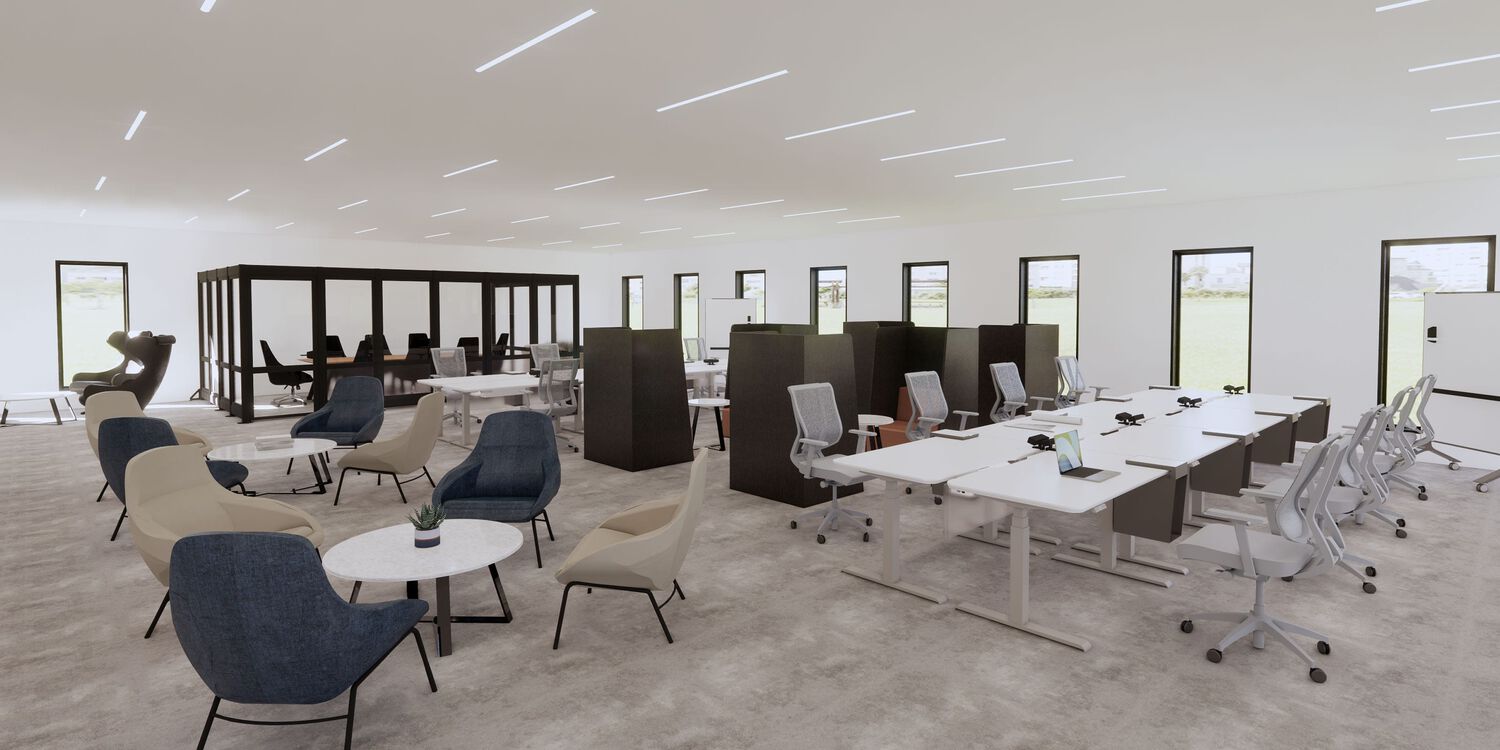 open office space with individual workstations