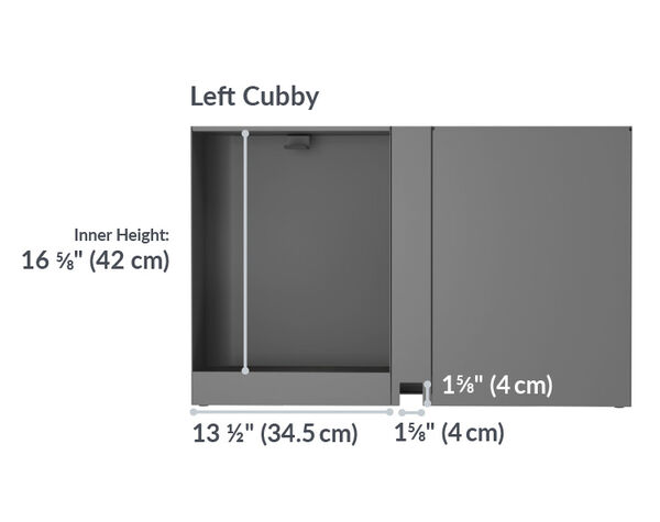 left cubby has an inner height of 16.5 inches
