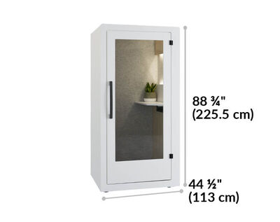 privacy booth is 43 inches deep, 88 and 3 quarter inches tall, and 44 and a half inches wide.