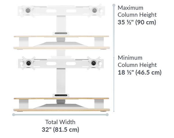 Dimension image shows that the maximum monitor width for rotation to vertical orientation is 24 inches and the base depth is 15 and three quarter inches deep and the base width is 19 and five eights wide