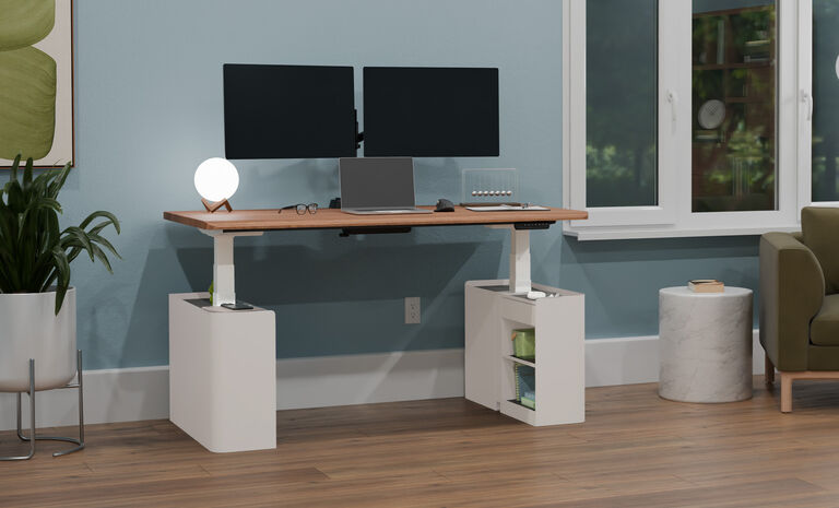 undermount bag hook attached to a desk holding a jacket