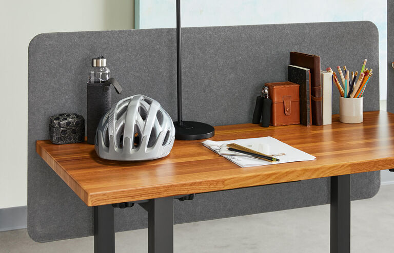 Vari Felt Panel 48 mounted on table with office accessories