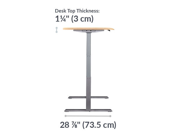 The base of the Electric Standing Desk ComfortEdge™ 60x30 Light Wood with Silver Legs is 28.88 inches deep