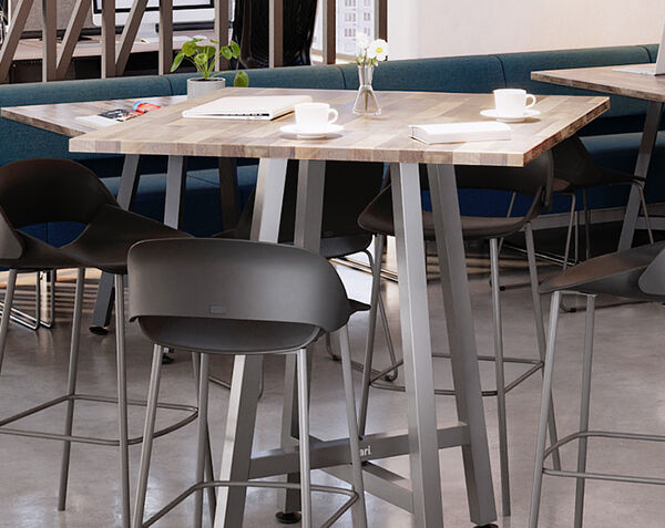 standing square table in a cafe setting