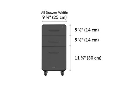 slim file cabinet drawers are all 9.75 inches wide