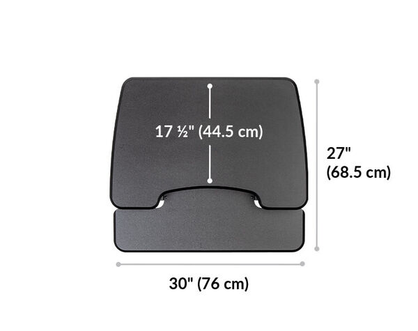 Dimension image shows that the base of the desk riser is 30 inches wide